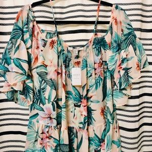 NWT Off-shoulder Vacation Top Pink & Green F21